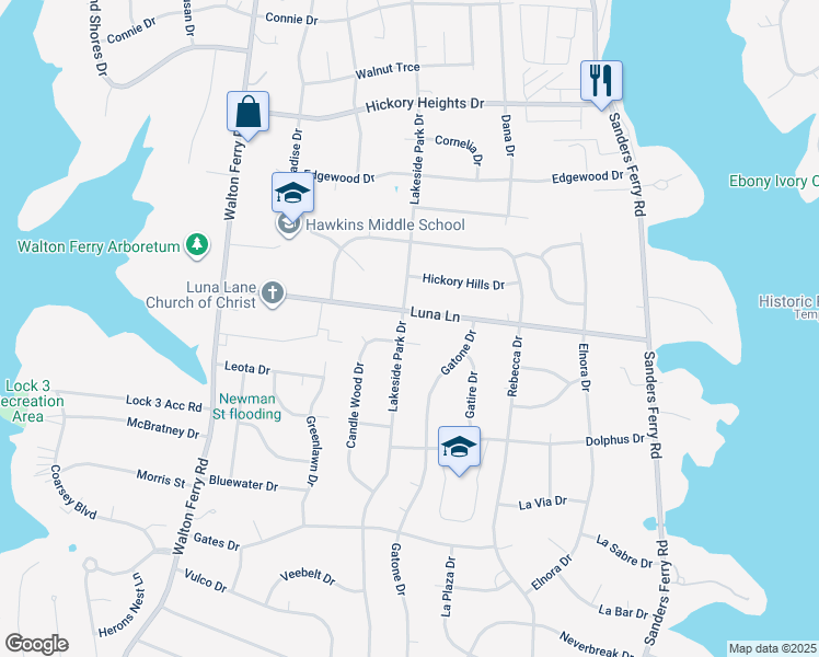 map of restaurants, bars, coffee shops, grocery stores, and more near 218 Lakeside Park Drive in Hendersonville