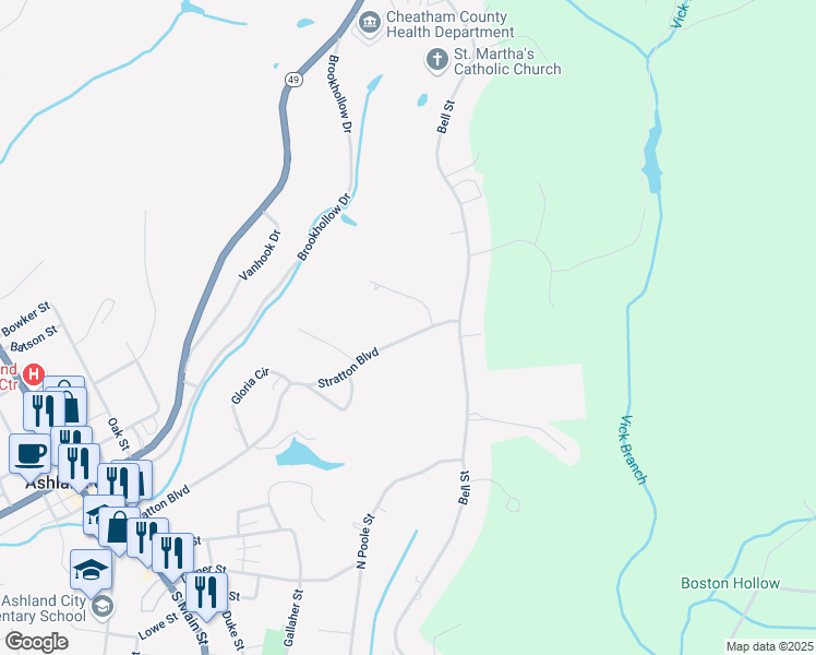 map of restaurants, bars, coffee shops, grocery stores, and more near 227 Stratton Boulevard in Ashland City