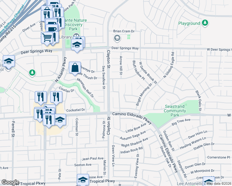 map of restaurants, bars, coffee shops, grocery stores, and more near 1909 Moonlight Bluff Avenue in North Las Vegas