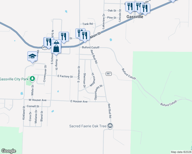 map of restaurants, bars, coffee shops, grocery stores, and more near 315 Magness Drive in Gassville