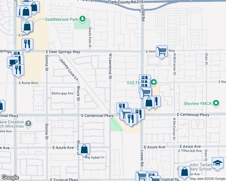 map of restaurants, bars, coffee shops, grocery stores, and more near 6535 Summershade Street in North Las Vegas
