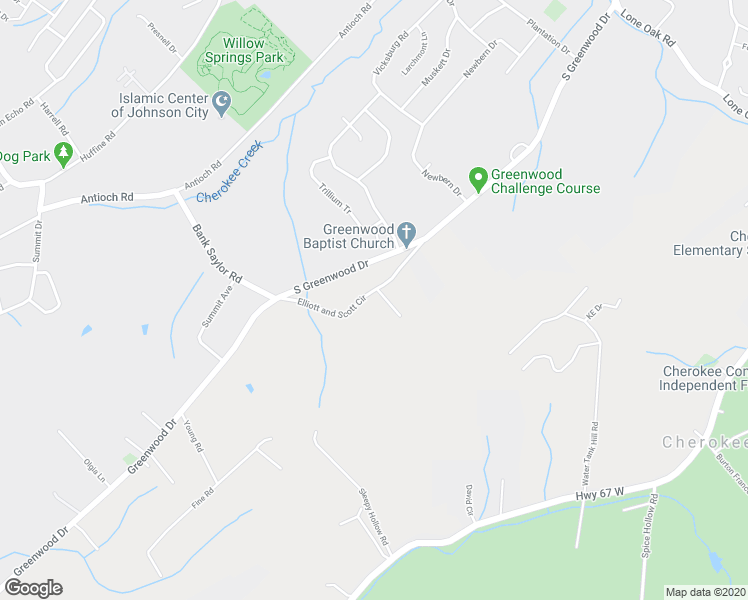 map of restaurants, bars, coffee shops, grocery stores, and more near 147 Elliott and Scott Circle in Johnson City