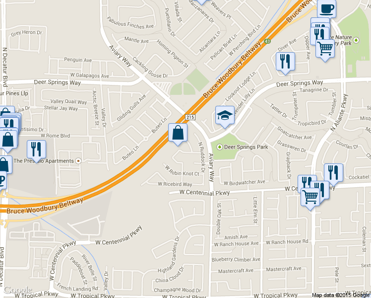 map of restaurants, bars, coffee shops, grocery stores, and more near 3816 West Rock Dove Way in North Las Vegas