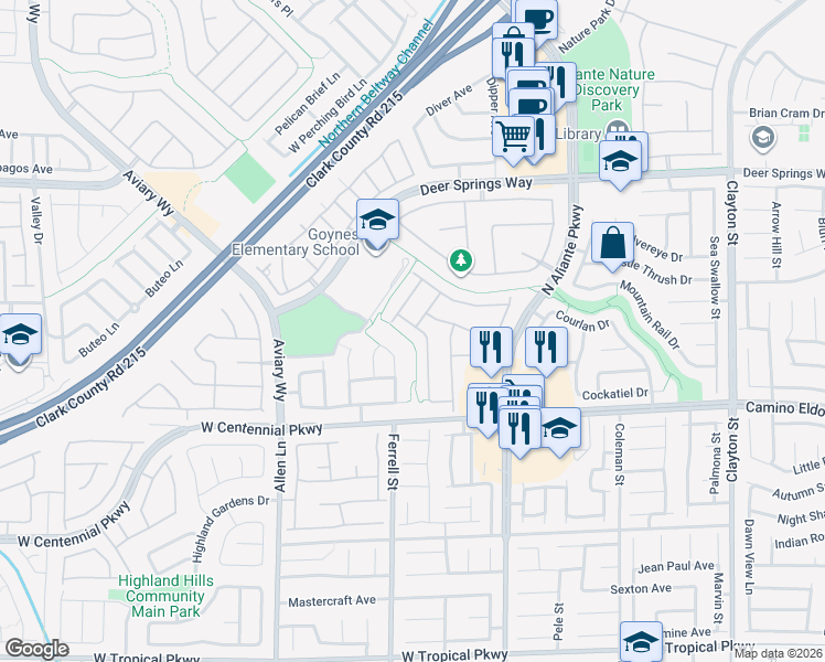map of restaurants, bars, coffee shops, grocery stores, and more near 3105 Grass Sparrow Drive in North Las Vegas