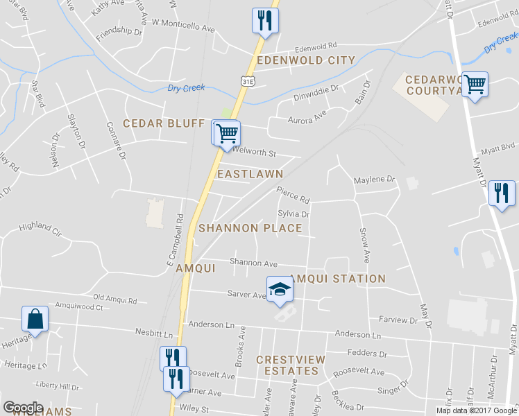 map of restaurants, bars, coffee shops, grocery stores, and more near 1119 Palmer Avenue in Nashville
