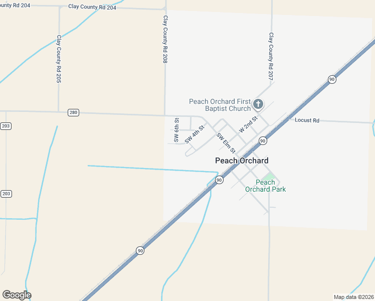 map of restaurants, bars, coffee shops, grocery stores, and more near 276 Southwest 3rd Street in Peach Orchard