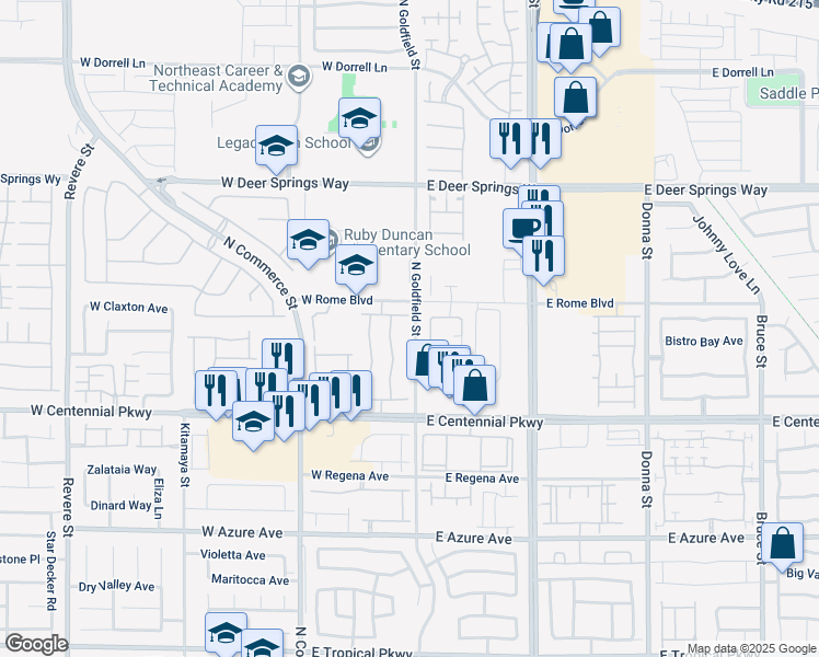map of restaurants, bars, coffee shops, grocery stores, and more near 6543 North Goldfield Street in North Las Vegas