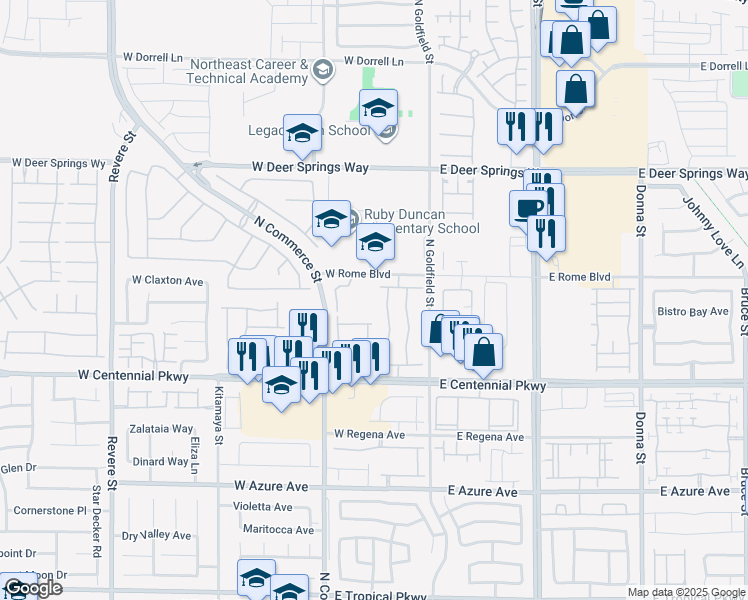 map of restaurants, bars, coffee shops, grocery stores, and more near in North Las Vegas