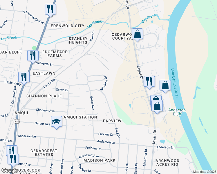 map of restaurants, bars, coffee shops, grocery stores, and more near 41 Fant Industrial Drive in Nashville