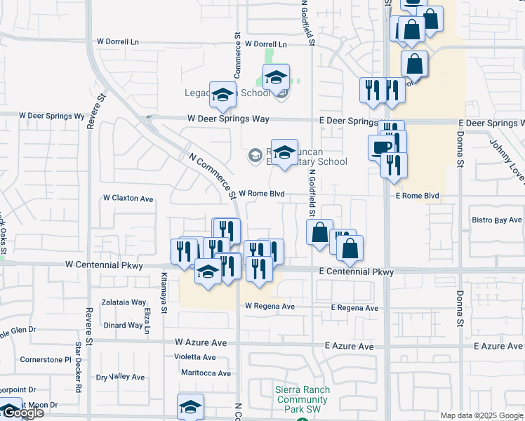 map of restaurants, bars, coffee shops, grocery stores, and more near U.S. 93 in North Las Vegas