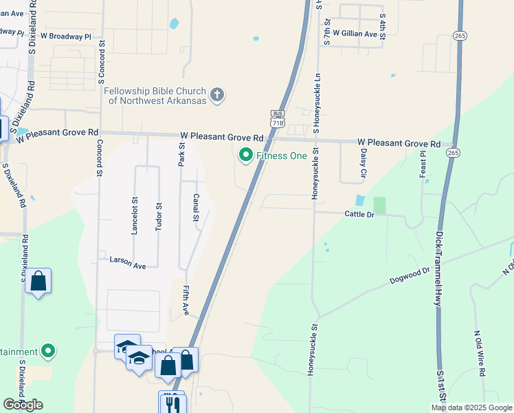 map of restaurants, bars, coffee shops, grocery stores, and more near 1165-1689 North Bloomington Street in Lowell