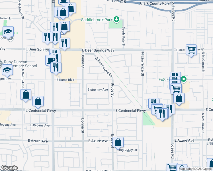 map of restaurants, bars, coffee shops, grocery stores, and more near 6516 North Starling Mesa Street in North Las Vegas