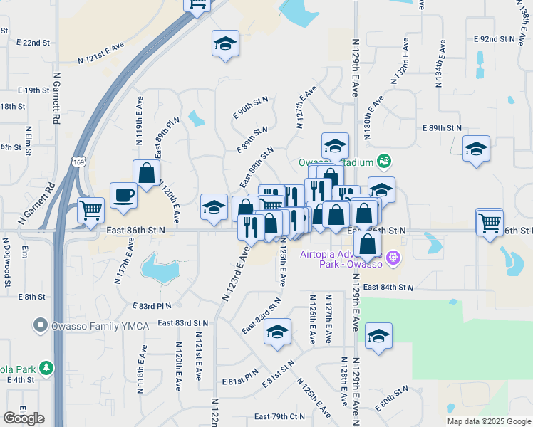 map of restaurants, bars, coffee shops, grocery stores, and more near in Owasso