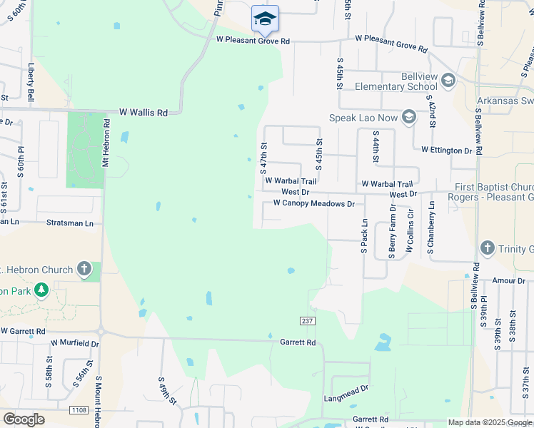 map of restaurants, bars, coffee shops, grocery stores, and more near 5810-5814 South 47th Street in Rogers