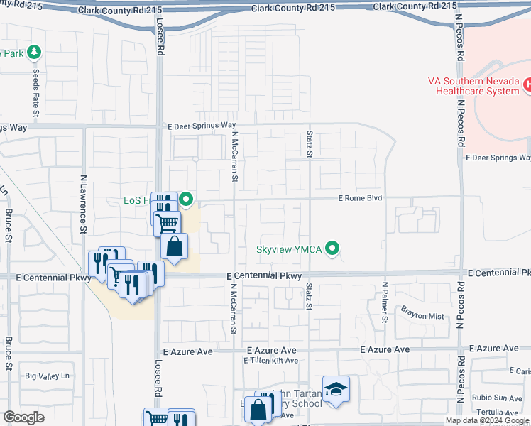 map of restaurants, bars, coffee shops, grocery stores, and more near 2825 Swanson Avenue in North Las Vegas