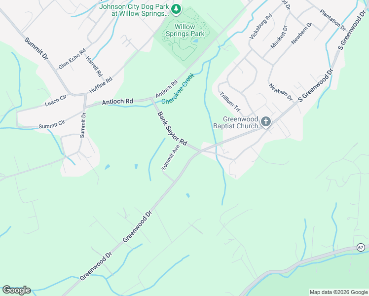 map of restaurants, bars, coffee shops, grocery stores, and more near 3310 South Greenwood Drive in Johnson City