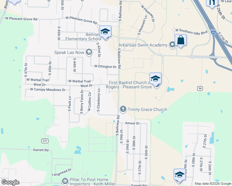map of restaurants, bars, coffee shops, grocery stores, and more near 5858 South Bellview Road in Rogers