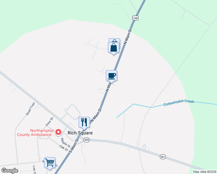 map of restaurants, bars, coffee shops, grocery stores, and more near 400 North Main Street in Rich Square