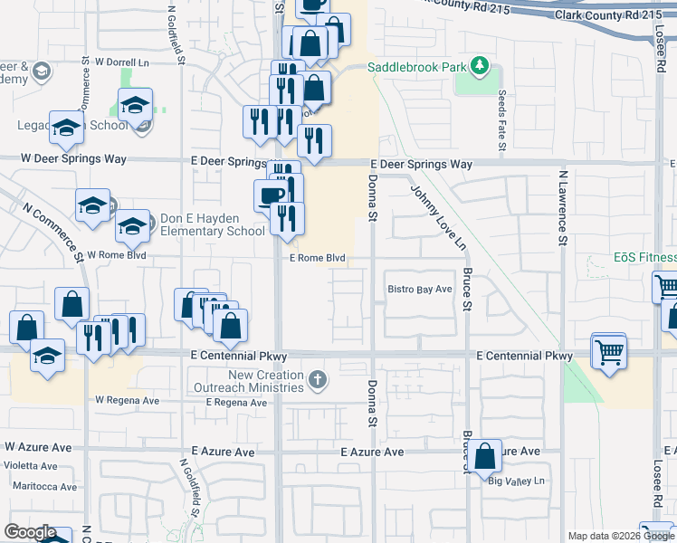 map of restaurants, bars, coffee shops, grocery stores, and more near 763 Glory Morning Court in North Las Vegas