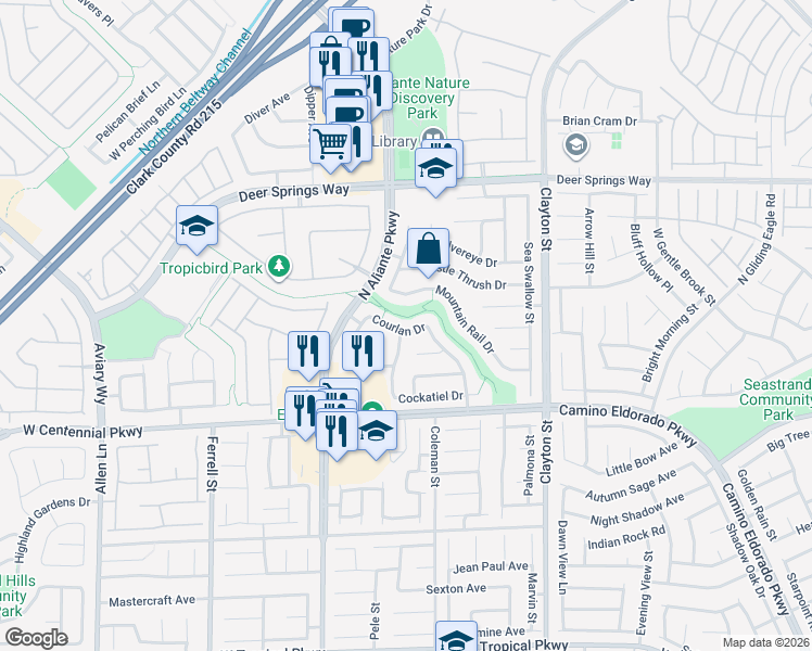 map of restaurants, bars, coffee shops, grocery stores, and more near 2428 Crane Court in North Las Vegas