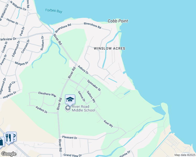 map of restaurants, bars, coffee shops, grocery stores, and more near 107 Binnacle Court in Elizabeth City