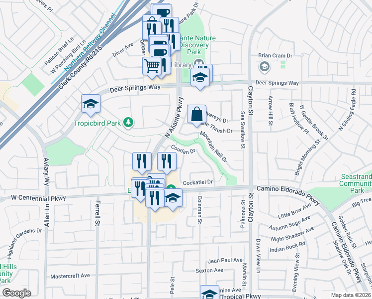map of restaurants, bars, coffee shops, grocery stores, and more near 2428 Crane Court in North Las Vegas