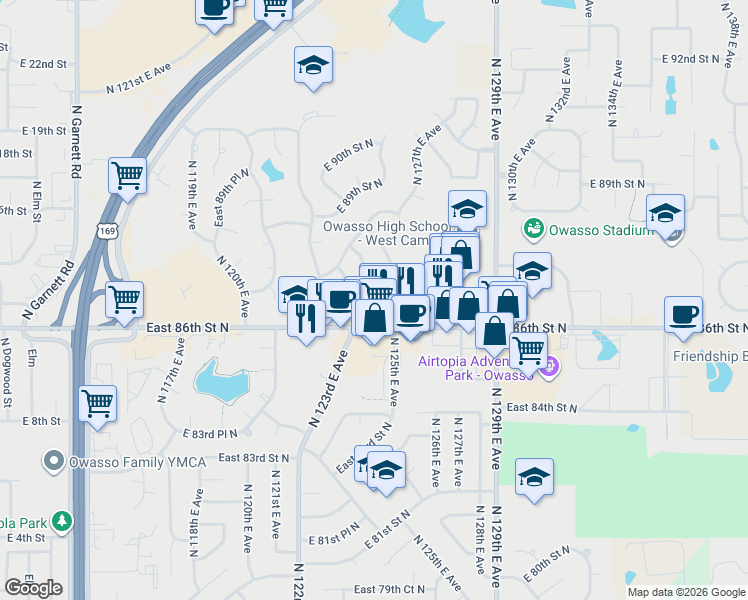 map of restaurants, bars, coffee shops, grocery stores, and more near in Owasso