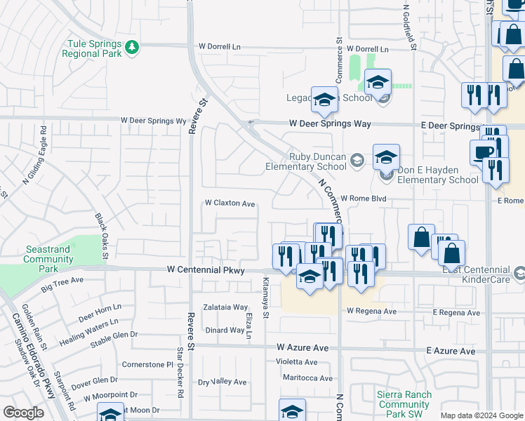 map of restaurants, bars, coffee shops, grocery stores, and more near 6536 North Point Break Street in North Las Vegas