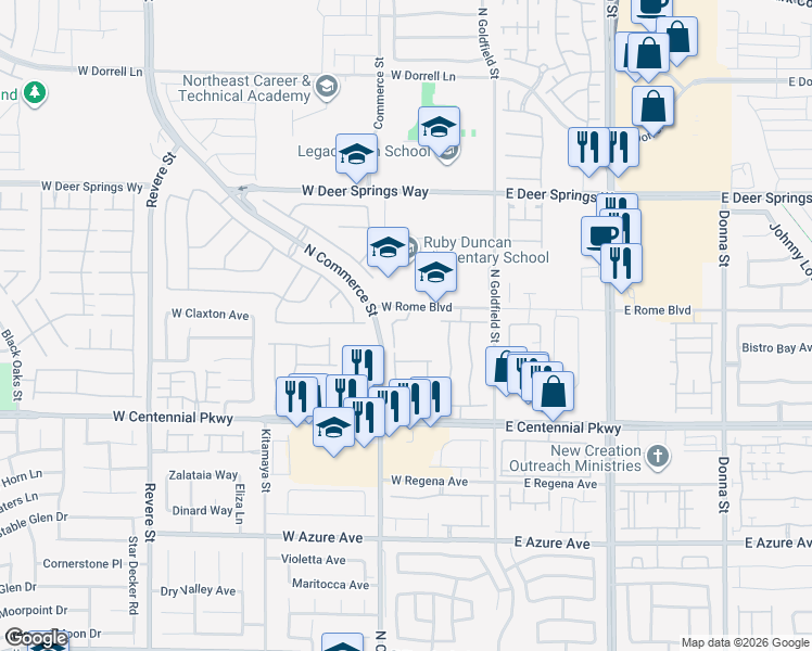map of restaurants, bars, coffee shops, grocery stores, and more near 217 Mocha Coconut Avenue in North Las Vegas