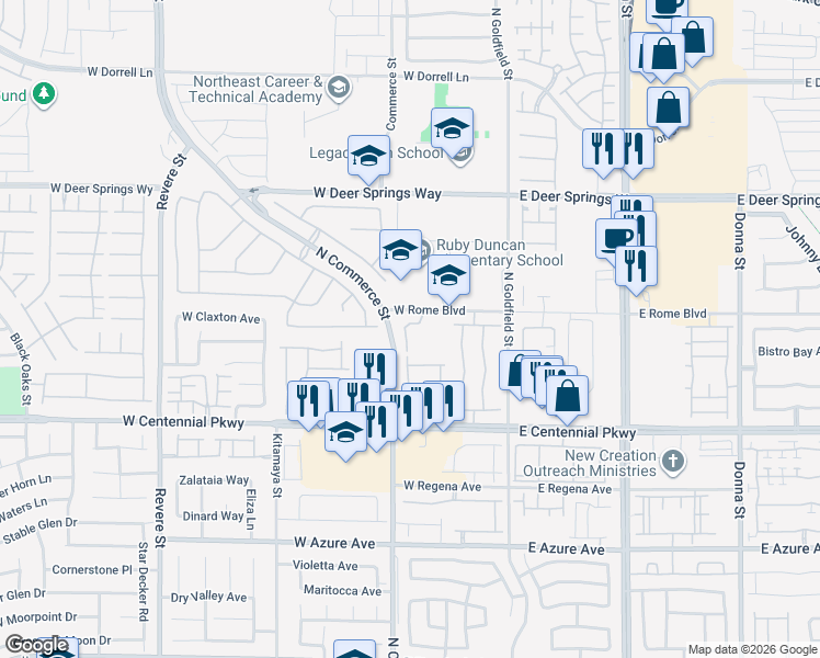 map of restaurants, bars, coffee shops, grocery stores, and more near 229 Mocha Coconut Avenue in North Las Vegas