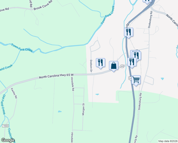 map of restaurants, bars, coffee shops, grocery stores, and more near 1199 North Carolina 65 in Walnut Cove