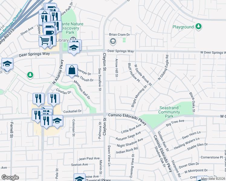 map of restaurants, bars, coffee shops, grocery stores, and more near 1909 Moonlight Bluff Avenue in North Las Vegas