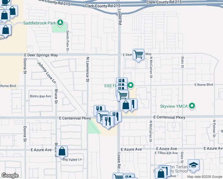 map of restaurants, bars, coffee shops, grocery stores, and more near 2399 Beauty Vista Street in North Las Vegas