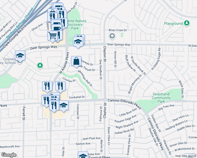 map of restaurants, bars, coffee shops, grocery stores, and more near 6508 Sea Swallow Street in North Las Vegas