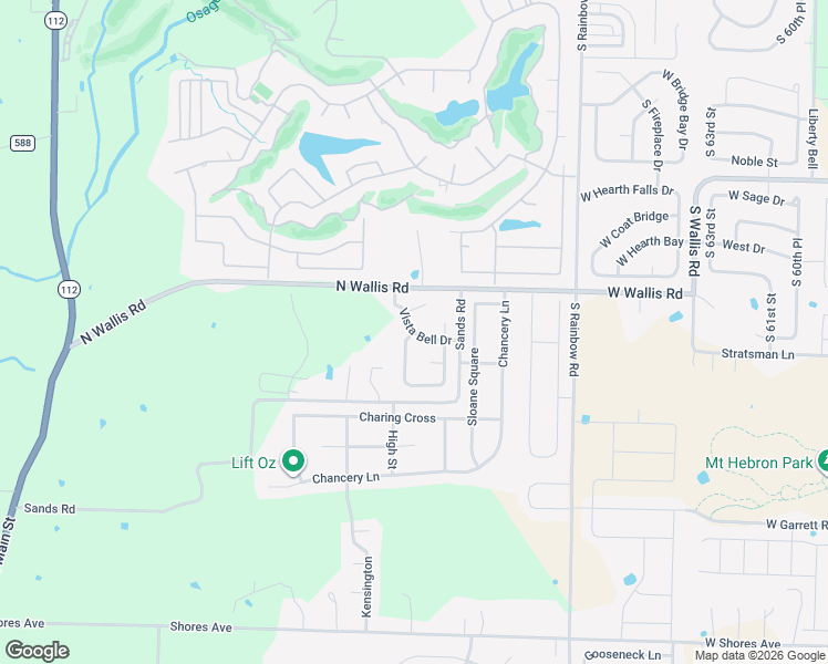 map of restaurants, bars, coffee shops, grocery stores, and more near Vista Bell Drive in Rogers