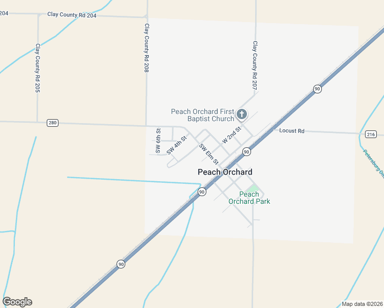 map of restaurants, bars, coffee shops, grocery stores, and more near 276 Southwest 3rd Street in Peach Orchard