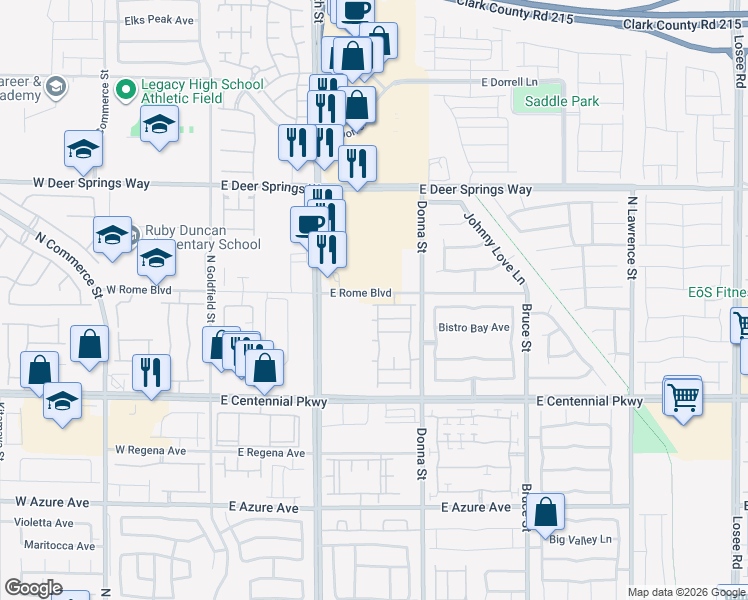 map of restaurants, bars, coffee shops, grocery stores, and more near 6650 North 5th Street in North Las Vegas