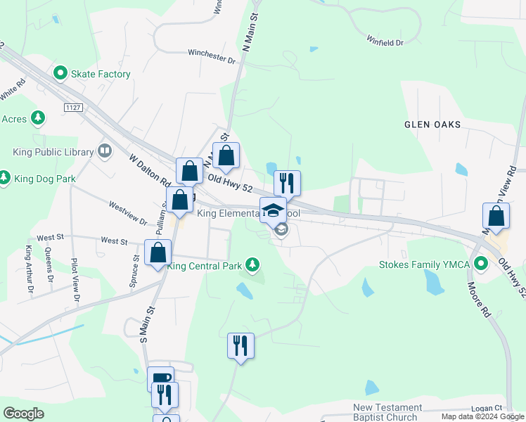 map of restaurants, bars, coffee shops, grocery stores, and more near 316 East Dalton Road in King