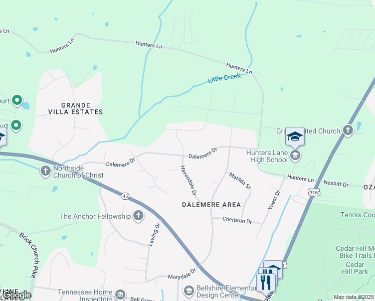 map of restaurants, bars, coffee shops, grocery stores, and more near 4109 Havendale Drive in Nashville