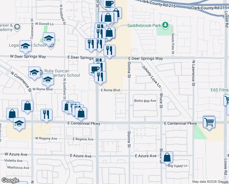 map of restaurants, bars, coffee shops, grocery stores, and more near 6650 North 5th Street in North Las Vegas