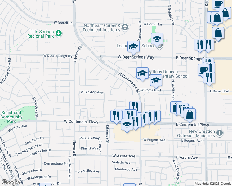 map of restaurants, bars, coffee shops, grocery stores, and more near 6604 Mammoth Canyon Place in North Las Vegas