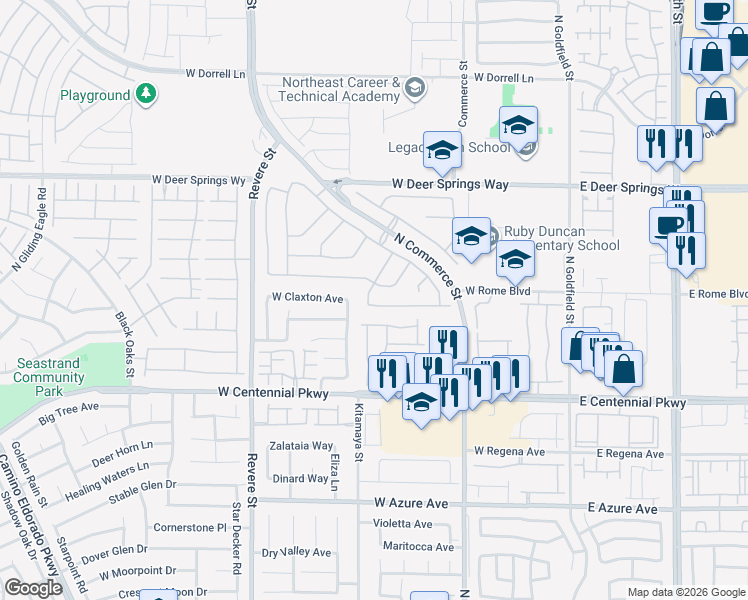 map of restaurants, bars, coffee shops, grocery stores, and more near 6604 Mammoth Canyon Place in North Las Vegas