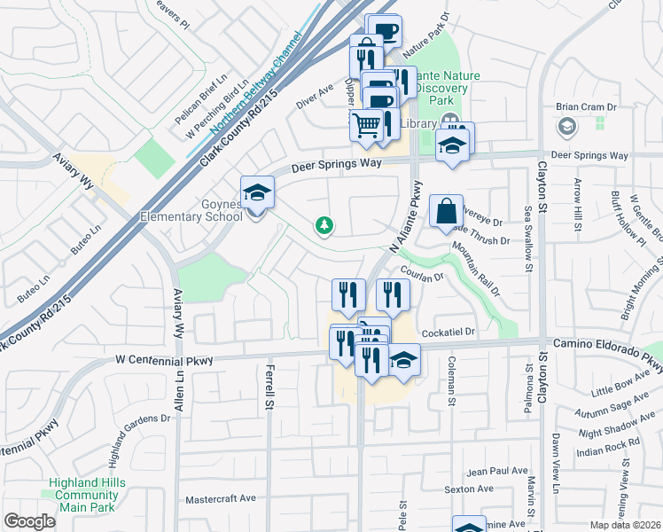 map of restaurants, bars, coffee shops, grocery stores, and more near 3005 Gnatcatcher Avenue in North Las Vegas
