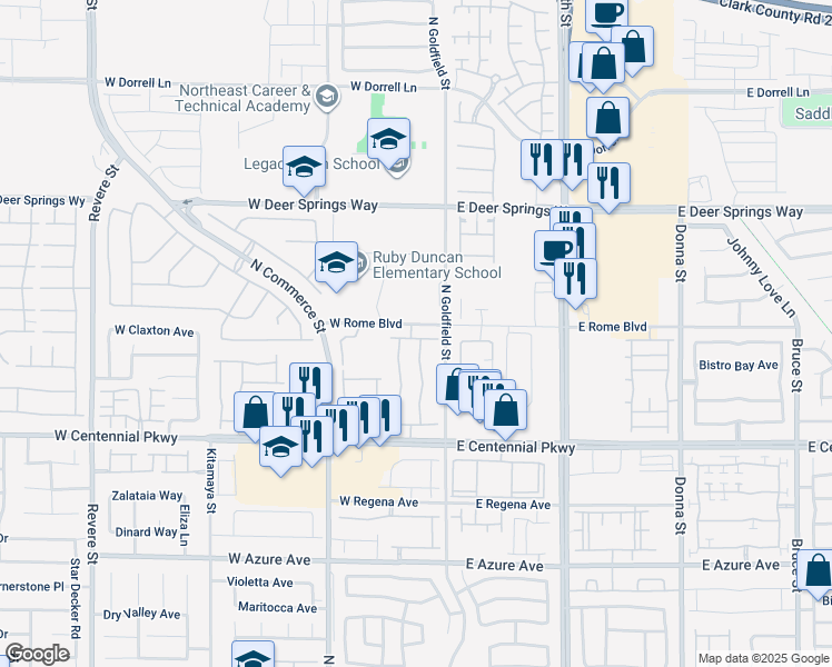 map of restaurants, bars, coffee shops, grocery stores, and more near 44 Yellow Flame Avenue in North Las Vegas