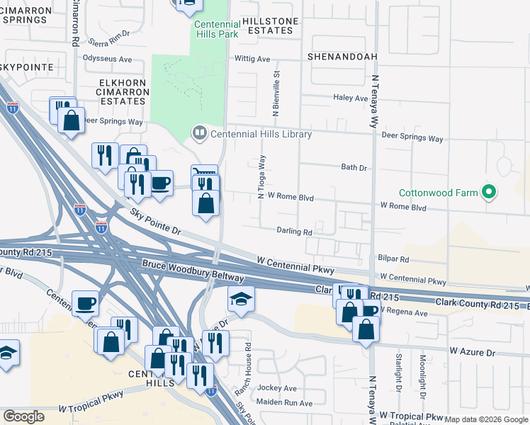map of restaurants, bars, coffee shops, grocery stores, and more near 7525 West Rome Boulevard in Las Vegas