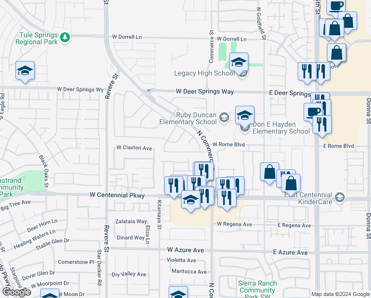 map of restaurants, bars, coffee shops, grocery stores, and more near 356 River Glider Avenue in North Las Vegas