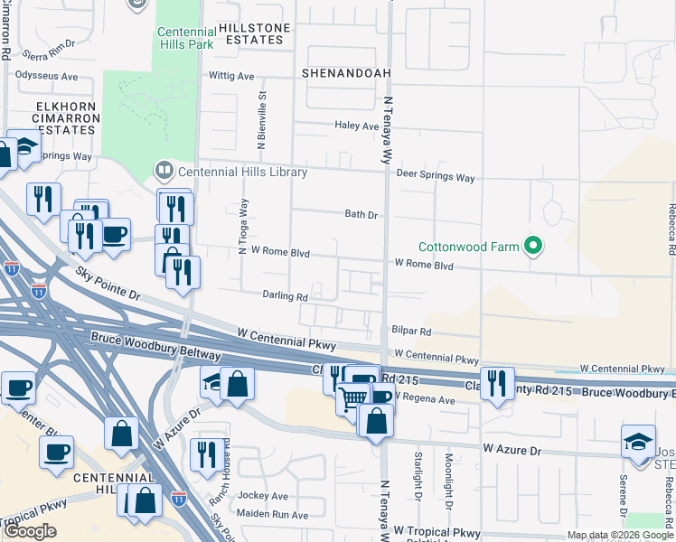 map of restaurants, bars, coffee shops, grocery stores, and more near Monte Cristo Way in Las Vegas