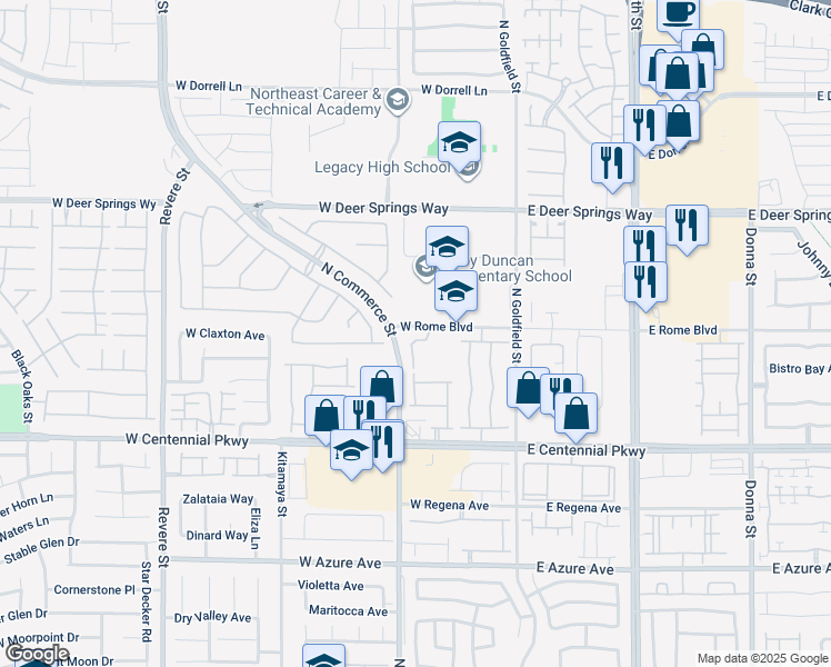 map of restaurants, bars, coffee shops, grocery stores, and more near 250 West Rome Boulevard in North Las Vegas
