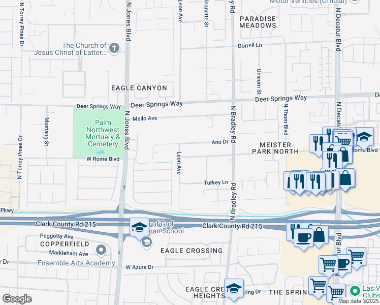 map of restaurants, bars, coffee shops, grocery stores, and more near 5725 Ano Drive in Las Vegas