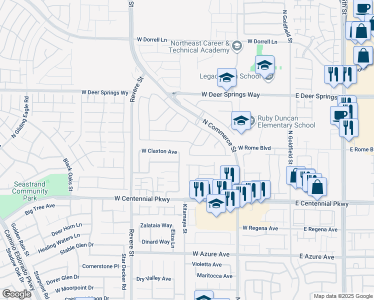 map of restaurants, bars, coffee shops, grocery stores, and more near 6551 Mammoth Canyon Place in North Las Vegas